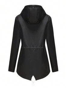 Spring/Autumn Long Sleeve Hooded Waterproof Mid-Long Windbreaker Jacket For Women Outdoor Activities