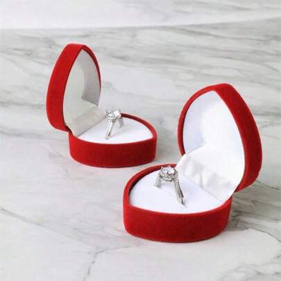 1pc Caixa de exibição de anel único de veludo, design de coração, cor aleatória, caixa de anel de noivado, presente para o dia dos namorados