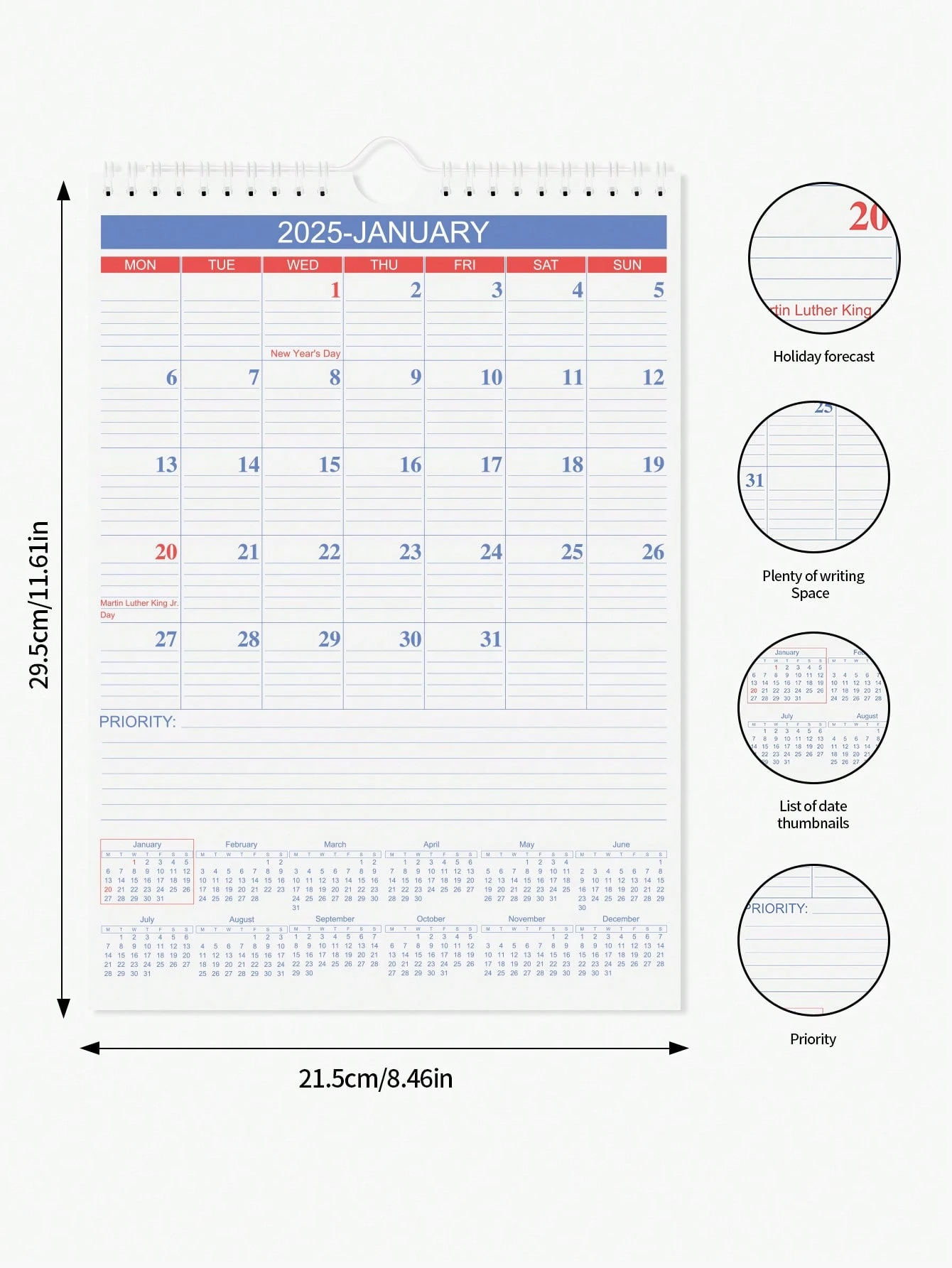 2025 Calendar, Minimalist Wall Calendar, 11.6" X 8.4", January 2025