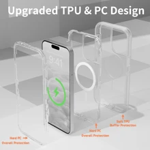 适用于 iPhone 16/15/14/13/12/11 系列透明手机壳，兼容 MagSafe，三层磁性充电壳，iPhone 16 Pro Max 重型防震防摔手机壳，适用于圣诞节、生日、新年礼物、冬季、送给家人、朋友、生日、女朋友、男朋友的礼物，送给家人、朋友、孩子、生日、春季、节日、男朋友、女朋友、情人节 - 無色 - 查看 4