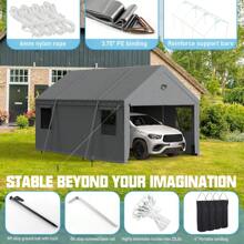 Carports 20x20 Heavy Duty, Portable Car Port Garage, Carport Canopy With Roll Up Doors, All Weather Car Shelter, Grey - 10x20 灰色 - 查看 3