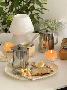 1pc Minimalist Luxury Korean Style Stainless Steel Milk Frother With Lid, Multifunctional Home Coffee Container, Spout Coffee Pot, Hand Drip Coffee Maker, Water Kettle Back To School