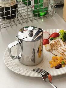 1pc Minimalist Luxury Korean Style Stainless Steel Milk Frother With Lid, Multifunctional Home Coffee Container, Spout Coffee Pot, Hand Drip Coffee Maker, Water Kettle Back To School