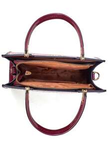 经典纯色单肩包，优雅鳄鱼纹顶部提手女士手提包，史上最佳母亲节礼物 - 酒紅色 - 查看 4