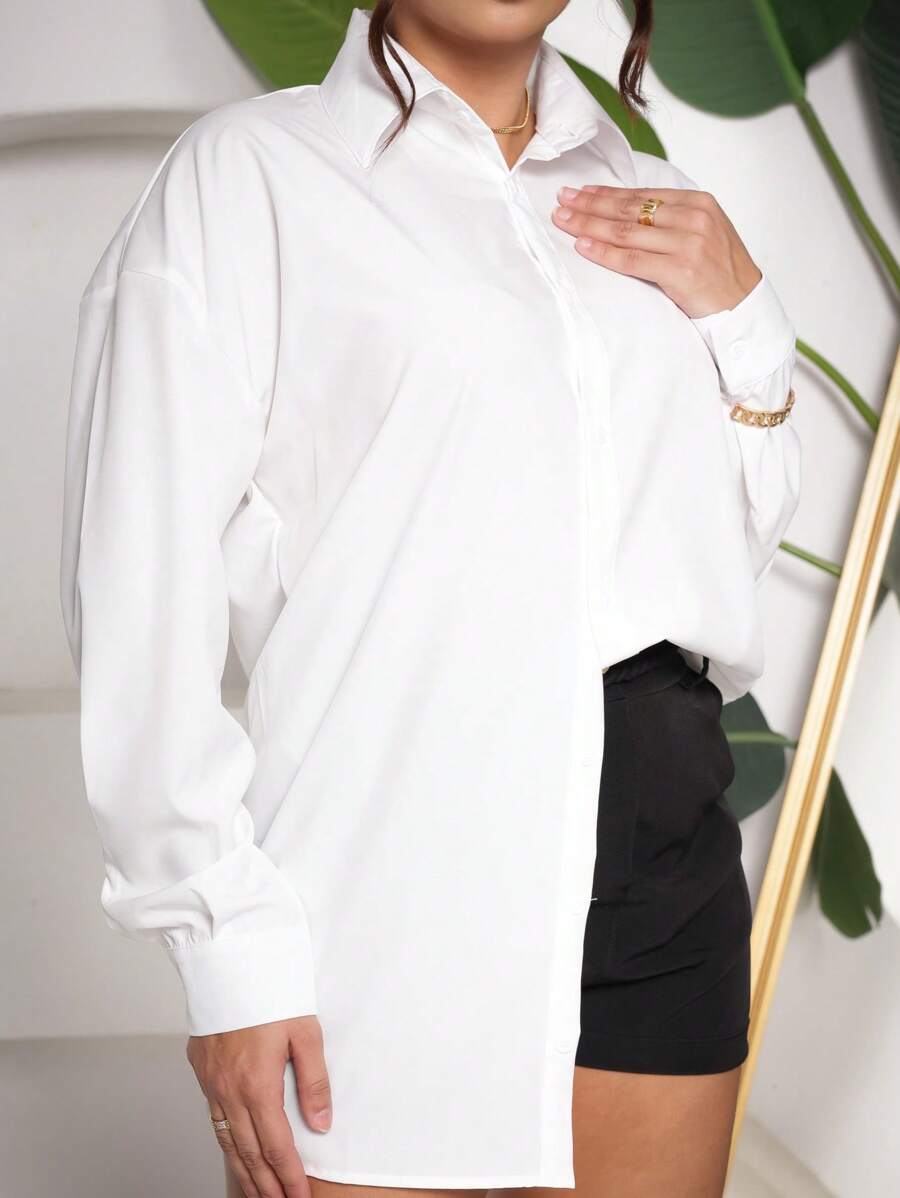 Women's Long Sleeve Button Down Shirt With Pinstripe Stripes - trắng - Xem 1