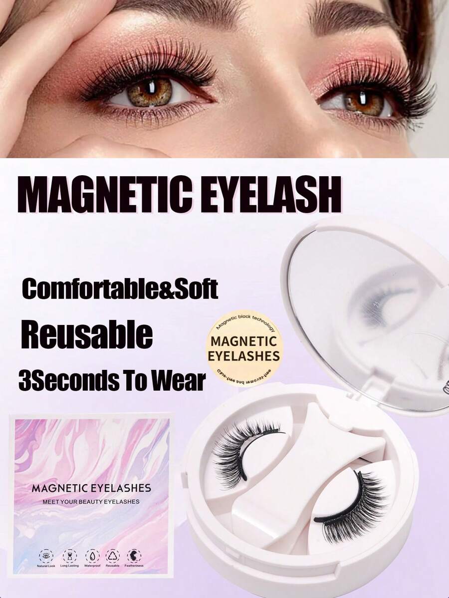 Lvcheryl 可重复使用的 2 磁性睫毛套件，无需胶水磁性睫毛自然外观，Manga 磁性睫毛套件带涂抹器