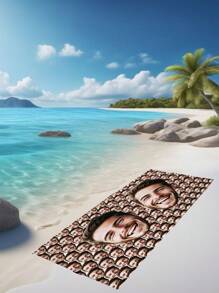 1pc Customized Photo Funny Face Personalized Beach Towel, Personalized Name Bath Towel, Customized Swimming Pool Towel, Beach Blanket, Outdoor Birthday Holiday Gift Summer Bathroom DecorTravel Essentials Travel Accessories Beach Essentials