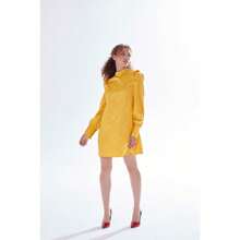 Womens Mini Dress In Mustard With High Neck, Puff Sleeves & Chic Check Design - Liquorish - Yellow - View 2