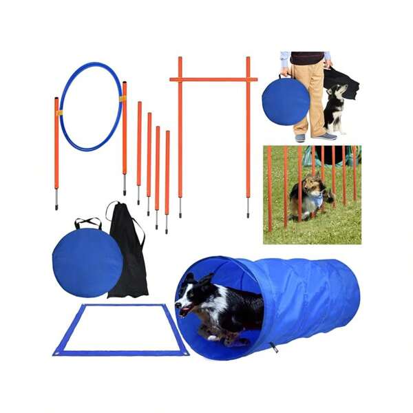 VA-Cerulean Agility Set Hunde Agility Ausrüstungs Set für Hunde Hindernisse mit Hundetunnel, Slalomstangen Höhenverstellbar, Tragetasche für Hundetraining und Hundesport