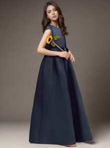 青少年女孩蓝色长裙礼服，适合生日聚会和表演