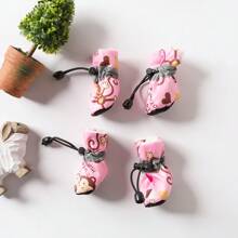 4pcs/Set Thick Thermal Lined Pet Shoes, Convenient Wear For Rainy Days And Autumn/Winter Seasons