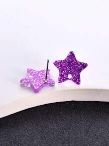 20pcs Geometric Star Shaped Transparent Shiny Sequins Multicolor Acrylic Earring Studs, DIY Jewelry Making Earring Components Accessories