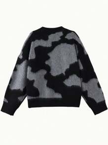 Suéter oversized asimétrico y de hombros caídos de mujer con bloques de color y textura esponjosa - Negro - Ver 4