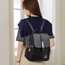 Women Backpack Leather Bag Fashion Luxury Elegant Casual Party Travel Waterproof Reinforced Adjustable Strap - Màu xanh hải quân - Xem 3