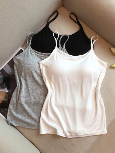 3件套女童纯色U领休闲吊带背心，白色吊带背心，黑色吊带背心，上衣