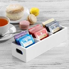 1pc Tea Bag Organizer, Wooden Tea Bag Holder, Tea Storage Containers With 3 Slots, Sugar Packet Holder, Tea Bag Caddy Box For Countertop