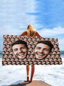 1pc Customized Photo Funny Face Personalized Beach Towel, Personalized Name Bath Towel, Customized Swimming Pool Towel, Beach Blanket, Outdoor Birthday Holiday Gift Summer Bathroom DecorTravel Essentials Travel Accessories Beach Essentials