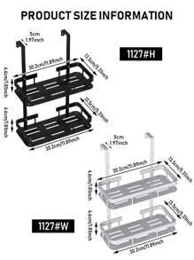 1pc Double Layer Wall Mounted Iron Bathroom Storage Rack, Behind The Door Shower Basket, Rust Proof, Modern Design Storage Organization Rack, Easy Installation Saves Space For Bathroom Supplies - Multicolor - View 10
