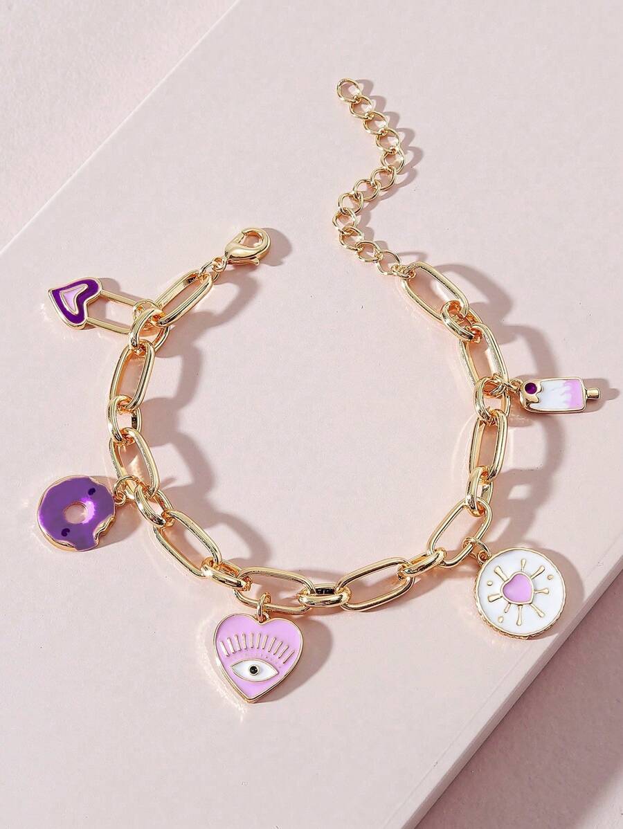1pc Heart Shaped Jewelry Decor Bracelet Valentines - Purple - View 1