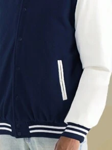 Mens Melton Faux Leather PU Sleeve Letterman Varsity Jacket Casual New Autumn Men Jacket - 藏蓝色 - 查看 4