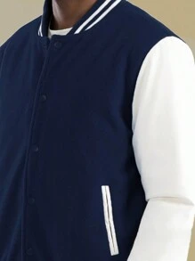 Mens Melton Faux Leather PU Sleeve Letterman Varsity Jacket Casual New Autumn Men Jacket - 藏蓝色 - 查看 5
