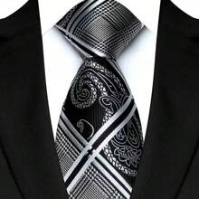 GOADAFOO Cravatta di lusso da 8cm per uomo, colori grigio, nero e bianco, a pois e righe floreali, cravatta jacquard tessuta a mano adatta per uomo, sposo, affari, matrimoni e feste
