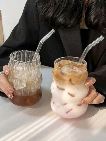 1pc Glass Coffee Cup (Without Straw) For Home Use, Suitable For Women, Drinking Beverage Milk Tea Cup, Suitable For Hot/Cold Drinks, Transparent And Durable, Perfect For Coffee, Tea, Milk, Juice Concentrate Coffee, Drinks In All Seasons, Birthday Gift, Home Supplies, Lovely And Delicate Personalized Gift, To Present To Your Beloved