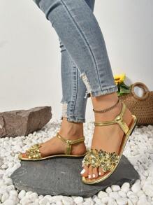 Plus Size Women's Flat Sandals, Size 36-43, Wide Fit For Broad Feet, Summer New Casual Comfortable Strap Sandals For Size 41-42 - Gold - View 4