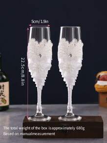 Bride & Groom Wedding Lace Flower Crystal Glass Stemware, Birthday Cake Knife & Server, Suitable For Family Gathering, Wedding, Valentine's Day, Thanksgiving, Luxury Party Champagne/Wine Glasses - Multicolor - View 5