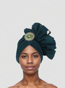 1件非洲传统水钻装饰休闲头巾帽发巾睡帽 - 彩色 - 查看 12