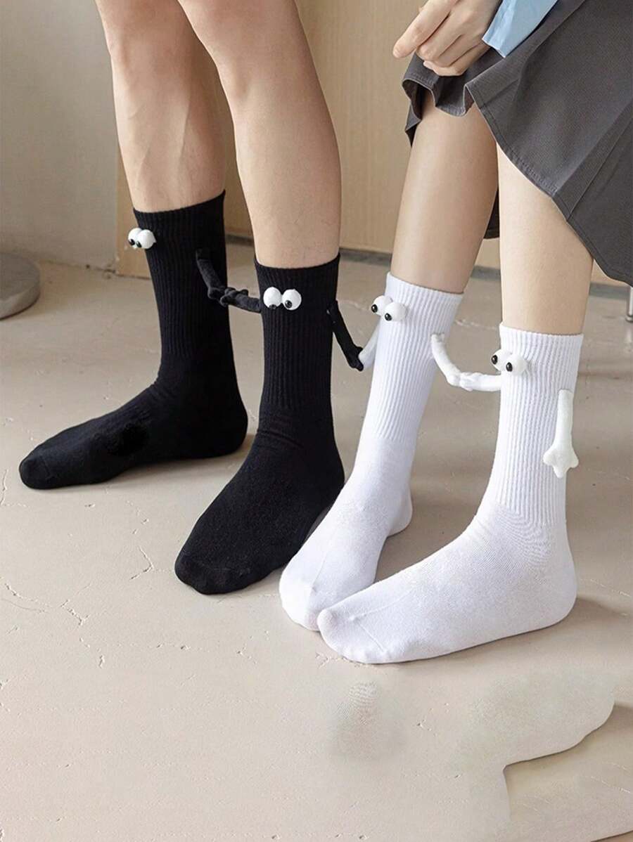 1双磁性手拿袜情侣手拿可爱袜子运动秋冬舒适透气文艺袜中筒袜短袜时尚男士袜子中性袜快乐袜创意个性趣味礼品动漫袜 - 白色 - 查看 1