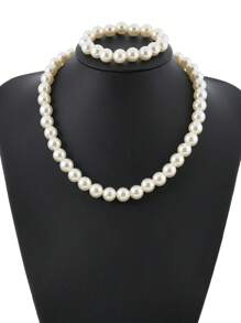 Bộ trang sức ngọc trai giả thời trang & thanh lịch 2 món: Vòng cổ và vòng tay - Màu be - Xem 2