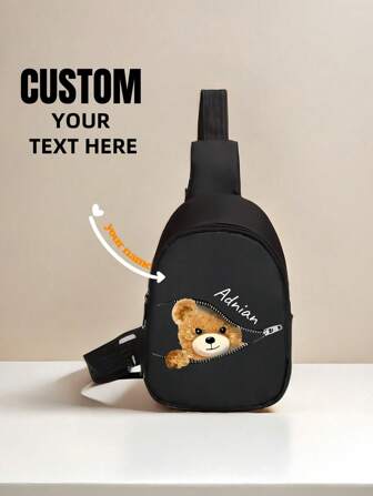 Customizable Mini Chest Bag, Can Be Printed With Personalized Name Or Holiday Greetings. Christmas Cartoon Zipper Bear Print. Nylon Zipper Closure, Can Be Carried On One Shoulder. Perfect For Back To School Gifts, Also Suitable For Students' New Year Birthday Gifts. This Lightweight Coin Purse Is Perfect For Teenagers To Use In Daily Life, Travel And Shopping. Friend'S Daughter, Memorial Bag, Print Patterns Are Randomly Arranged.