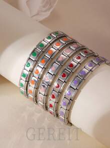 GEREIT 1条时尚不锈钢意大利模块化珐琅心形扣手链，适合女性日常佩戴，母亲节礼物 - 愛心 - 查看 1