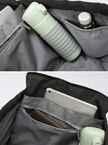 1 pieza Bolso multifuncional para mamá, bolso tote de gran capacidad & mochila, estilo unisex, esencial para uso diario, compras y viajes, Nota: El color de la correa del hombro es aleatorio - Negro - Ver 8