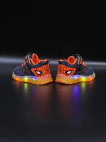 Fashionable LED Glowing Spider Web Mesh Breathable Sports Shoes, Suitable For Boys And Girls - Casual, Shock-Absorbing, All Season Non-Slip Outdoor Running And Walking Sneakers - Orange - View 5