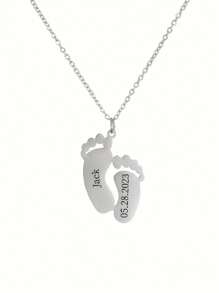 Minimalist Pendant Necklace In Stainless Steel With A 3D Rectangular Bar Design, Suitable For Both Men And Women - Foot Necklace - View 2