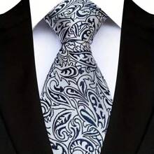 GOADAFOO Cravatta di lusso da 8cm per uomo, colori grigio, nero e bianco, a pois e righe floreali, cravatta jacquard tessuta a mano adatta per uomo, sposo, affari, matrimoni e feste