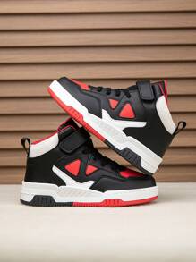 1 Cặp Giày thể thao đế cao màu tương phản thường ngày cho trẻ em có móc và vòng, phù hợp cho trẻ em, giày thể thao mọi mùa - Đỏ - Xem 4