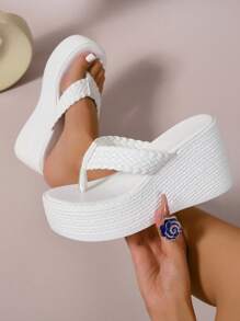 Tropiscape Dép xỏ ngón quai dệt bề mặt da trắng dành cho nữ, đế dày, dép xăng đan đế xuồng thoải mái, đa năng cho ngày lễ tình nhân, mùa thu, giáng sinh, quà tặng giáng sinh mùa đông - trắng - Xem 5