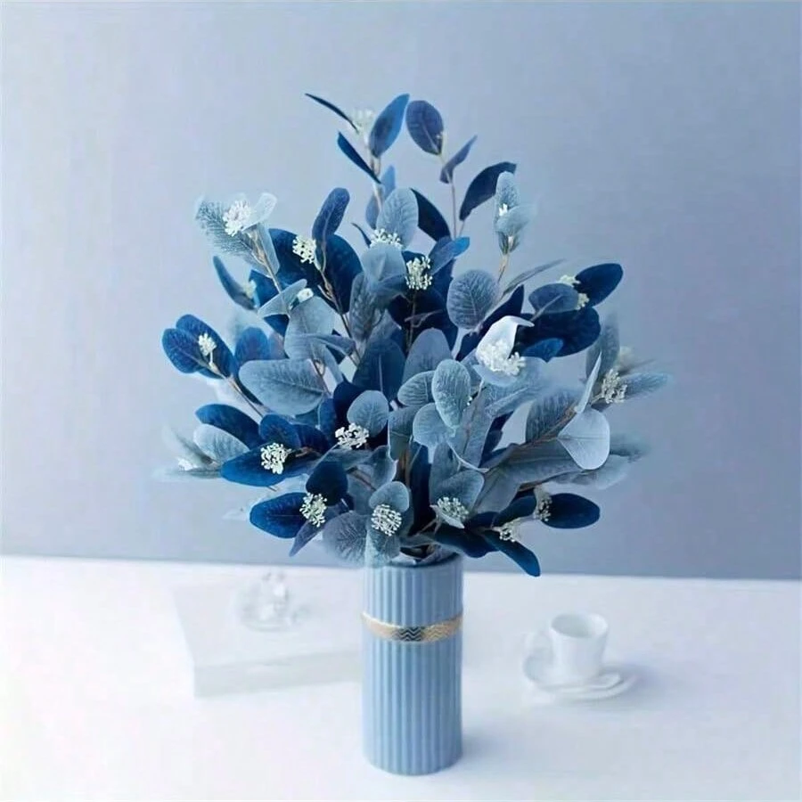 2 Stücke künstlicher Eukalyptuszweig, Fake-Eukalyptusblätter-Zweig, Echte Berührungsblätter für Sträuße, Hochzeit, Halloween, Valentinstag, Muttertag, Festliche Blumenarrangements, Vasenstrauß, Scheunenhochzeitsdekoration (Vase nicht enthalten) - 2Stk - Übersicht 1