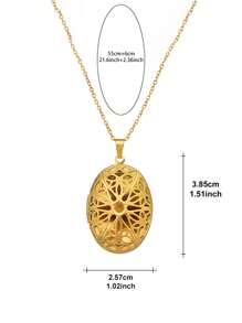 Collar con colgante locket ovalado hueco de acero inoxidable creativo DIY para mujeres, collar con colgante ovalado hueco vintage con diseño floral