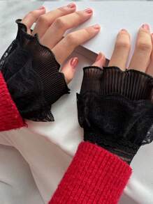 1 对女士蕾丝边假袖，春秋季轻薄卫衣/运动衫袖口延长配件，保暖腕带，情人节夏季 - 均碼 - 查看 3