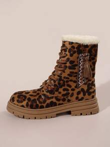 New Women Winter Thermal Lined Mid-Calf Warm Boots, Versatile Fashion Lace-Up Anti-Slip Thick Sole Boots