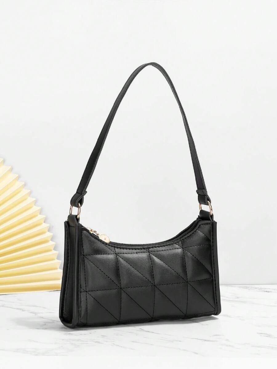 女士刺绣单肩包，时尚单肩包，百搭女式手提包 - 黑色 - 查看 1