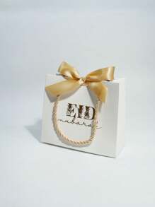 5pcs Elegant Eid Mubarak Mini Gift Bags Chic Paper Gift Bags With Beautiful Bow Ribbons And Stylish Gold Foil Print. Perfect For Storing Candies, Chocolates, And Small Gifts. Ideal For Eid Celebrations, Special Occasions, And Thoughtful Surprises. Luxurious Packaging For Memorable Moments - 14X6X12cm - View 10