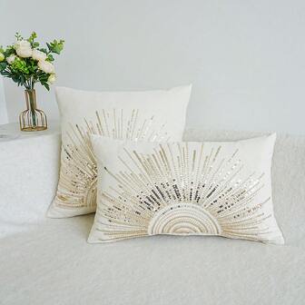 1 st, Sunshine Sequined pärlbroderi kuddfodral, örngott utan kärna, hushållsdekoration för flera rumsstilar