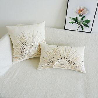 1 件，阳光亮片串珠刺绣靠垫套、无芯枕套，适合多种房间风格的家居装饰品