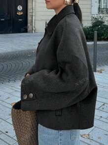 Women's Fashionable And Casual French Style Design Single Breasted Short Style With A Loose Collar Woolen Coat
