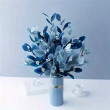 2 Stücke künstlicher Eukalyptuszweig, Fake-Eukalyptusblätter-Zweig, Echte Berührungsblätter für Sträuße, Hochzeit, Halloween, Valentinstag, Muttertag, Festliche Blumenarrangements, Vasenstrauß, Scheunenhochzeitsdekoration (Vase nicht enthalten) - 2Stk - Übersicht 2